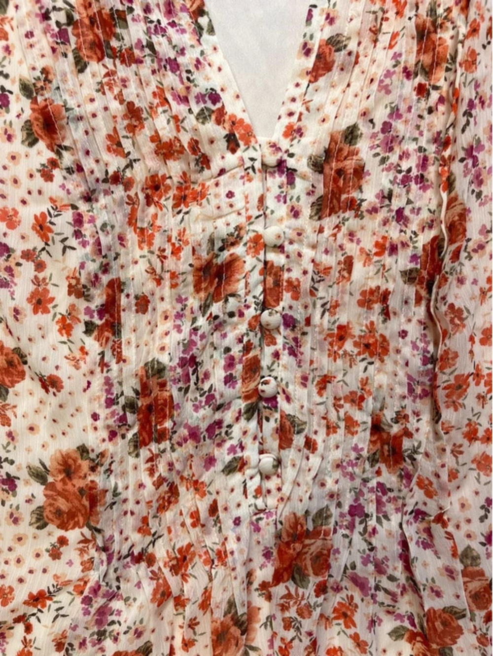 MSK Womens Floral Dress Size 12 Peach Orange Chiffon Pleated V Neck Short Sleeve - Picture 4 of 11